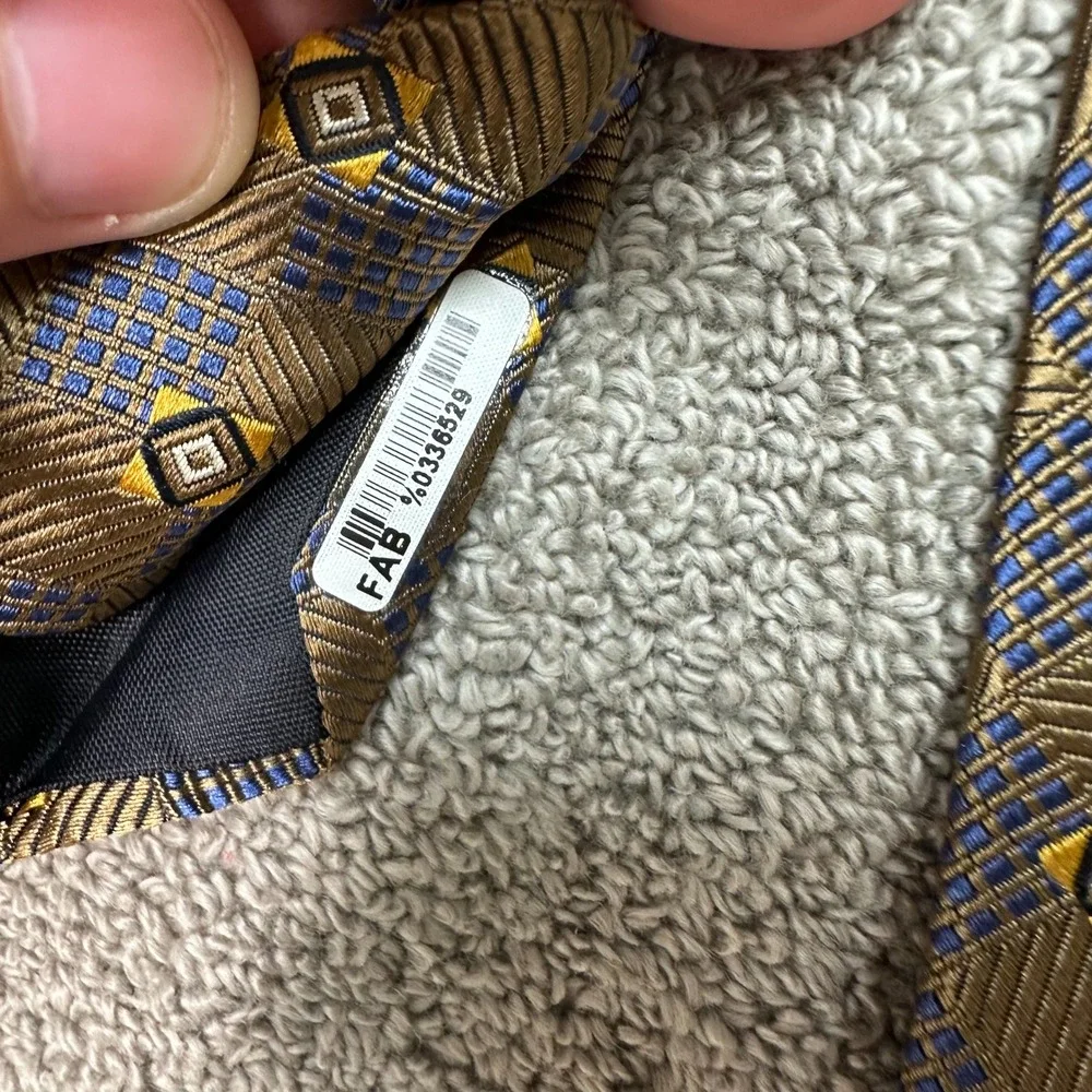 Herve Paris Milan Silk Tie Mens Gold Navy Blue Geometric Diamond Made in Italy